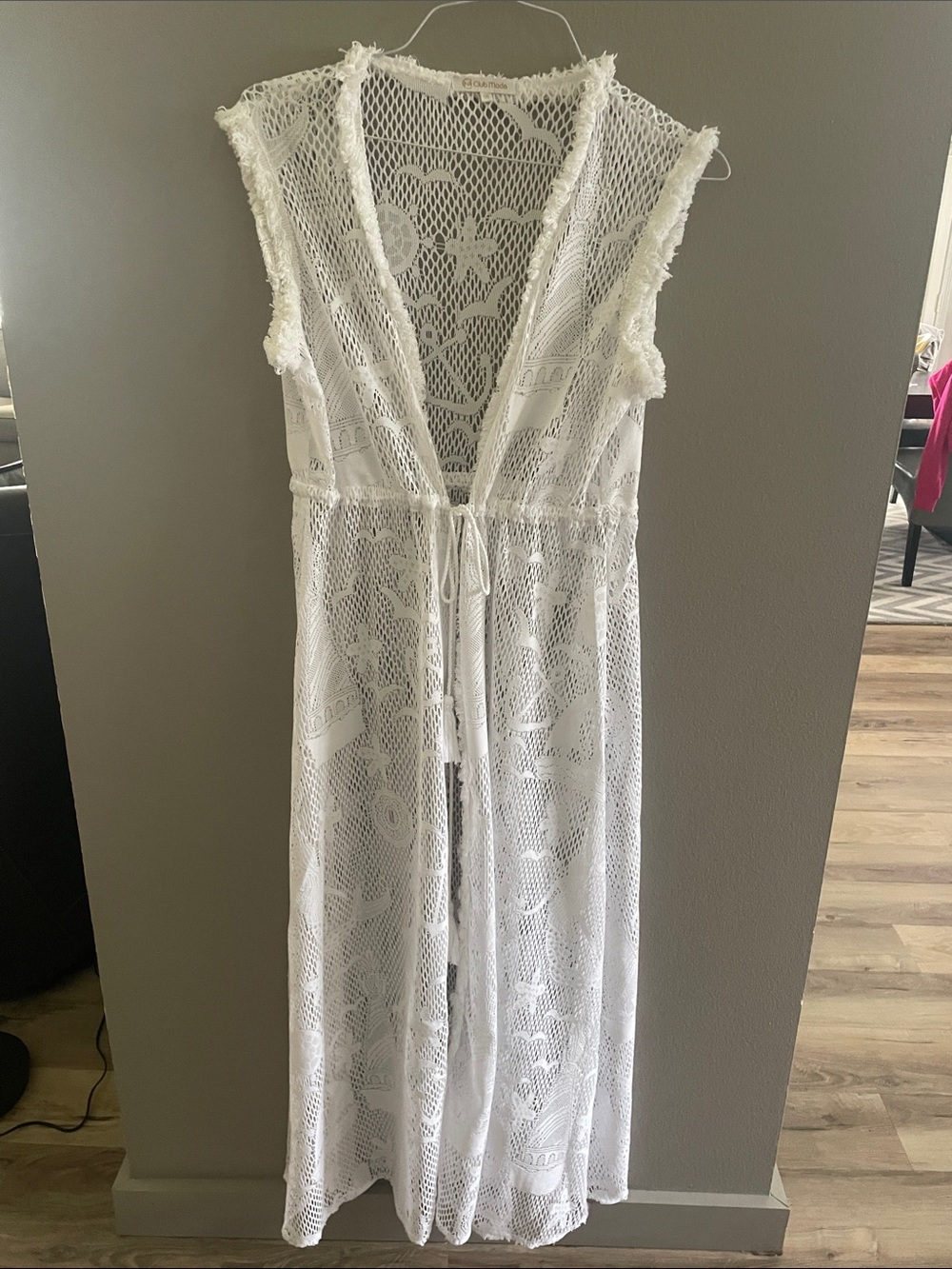 White Crochet Tie-Waist Swim Coverup